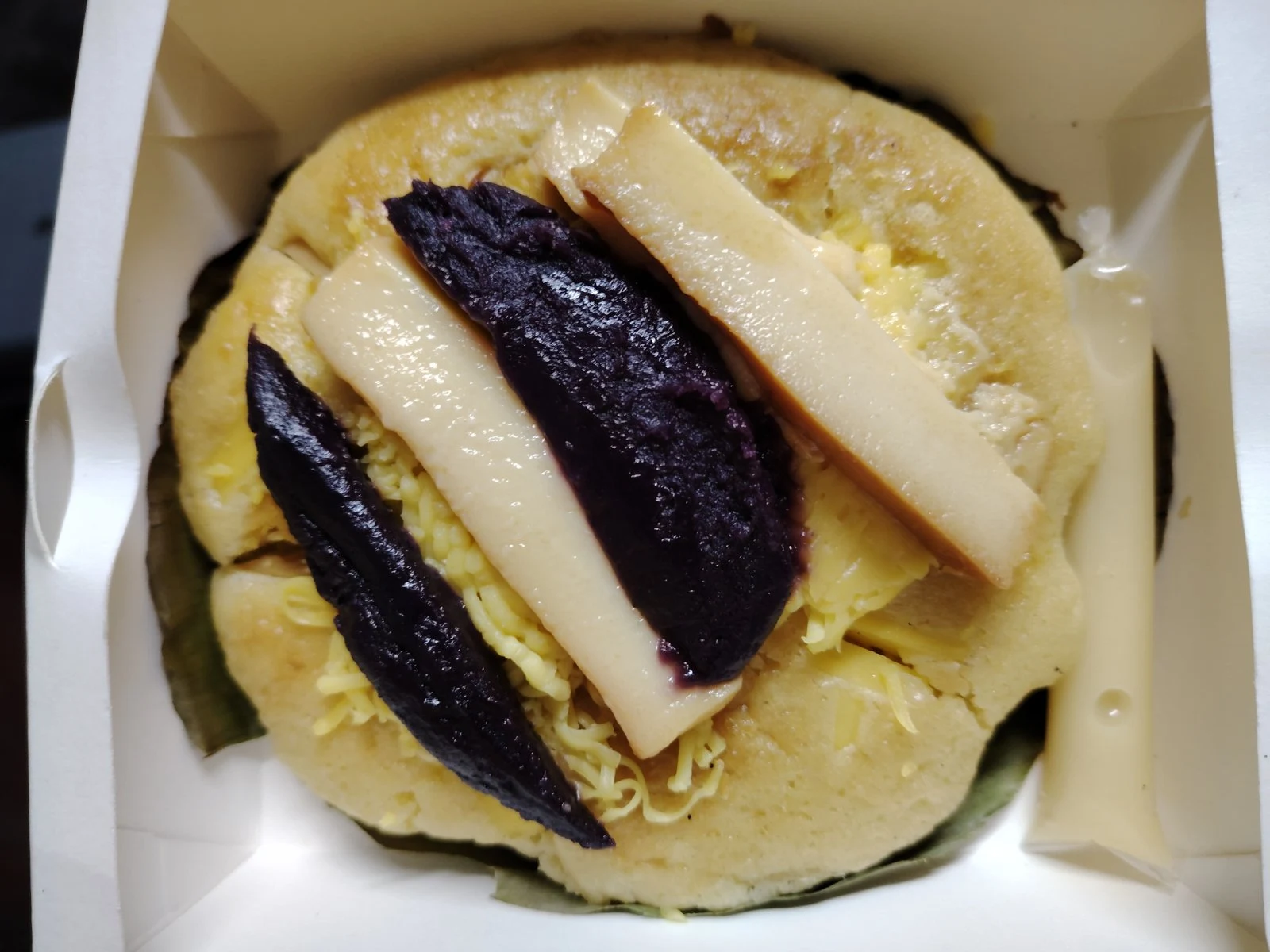 Bibingka: Ube, leche flan, cheese & condensed milk
